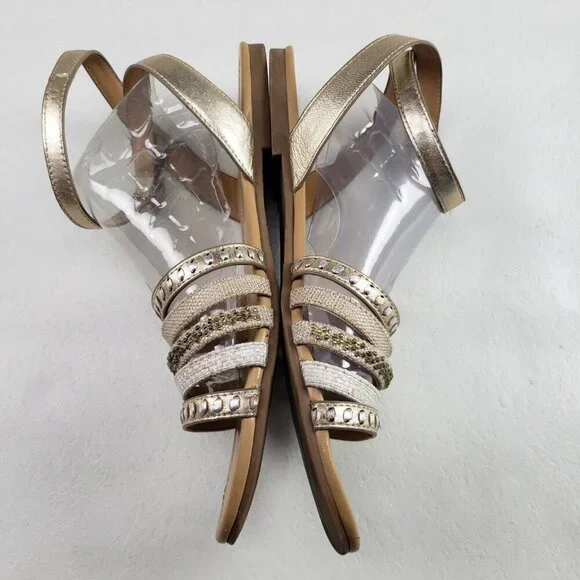 Jack Rogers Hannah Strappy Sandal Womens 9 Gold Leather Ankle Strap Open Toe - Picture 7 of 15